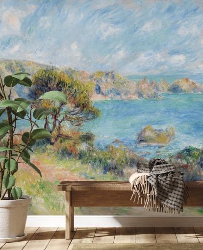 blå och grön renoir väggmålning som heter View at Guernsey för sovrum och vardagsrum