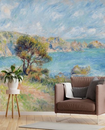 blå och grön renoir väggmålning som heter View at Guernsey för sovrum och vardagsrum