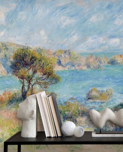 mural de pared de Renoir azul y verde llamado View at Guernsey para dormitorios y salas de estar mural de pared de Renoir azul y verde llamado View at Guernsey para dormitorios y salas de estar