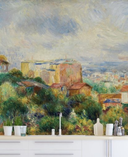 mural de pared de bellas artes llamado View From Montmartre de Pierre-Auguste Renoir para dormitorios y salas de estar