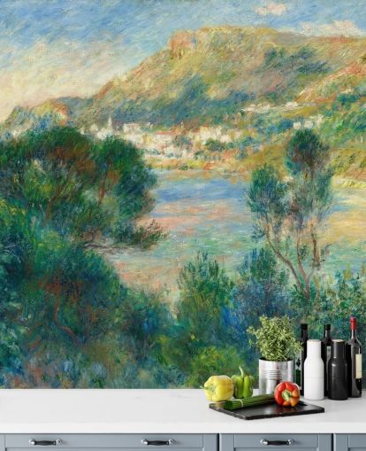 Kunsttapete mit dem Titel View of Monte Carlo from Cap Martin von Pierre-Auguste Renoir für Schlafzimmer und Wohnzimmer Kunsttapete mit dem Titel View of Monte Carlo from Cap Martin von Pierre-Auguste Renoir für Schlafzimmer und Wohnzimmer