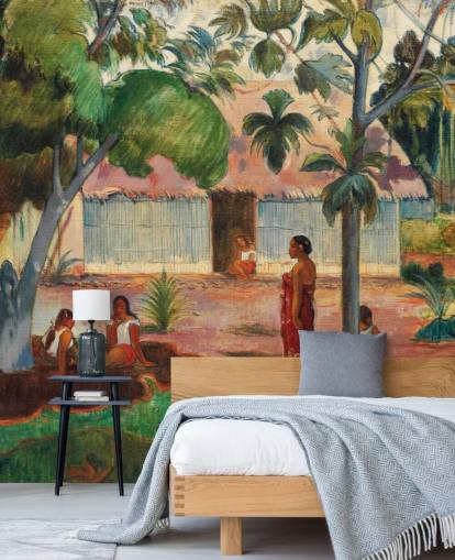 green and orange fine art wallpaper mural called The Large Tree by Paul Gauguin green and orange fine art wallpaper mural called The Large Tree by Paul Gauguin