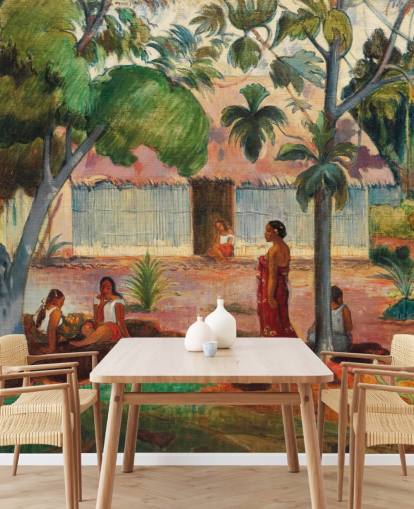 green and orange fine art wallpaper mural called The Large Tree by Paul Gauguin