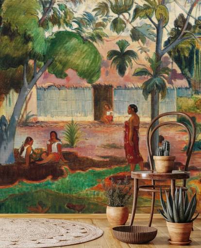 green and orange fine art wallpaper mural called The Large Tree by Paul Gauguin