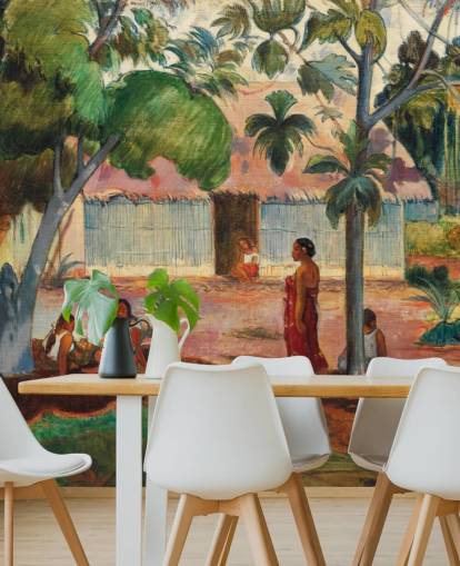 papier peint mural d'art vert et orange intitulé Le Grand Arbre de Paul Gauguin