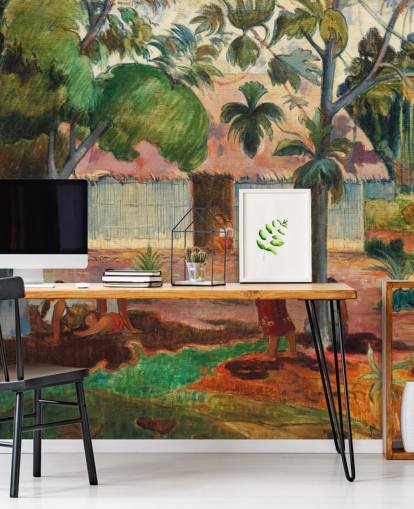 papier peint mural d'art vert et orange intitulé Le Grand Arbre de Paul Gauguin