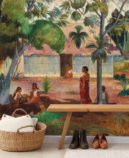 green and orange fine art wallpaper mural called The Large Tree by Paul Gauguin