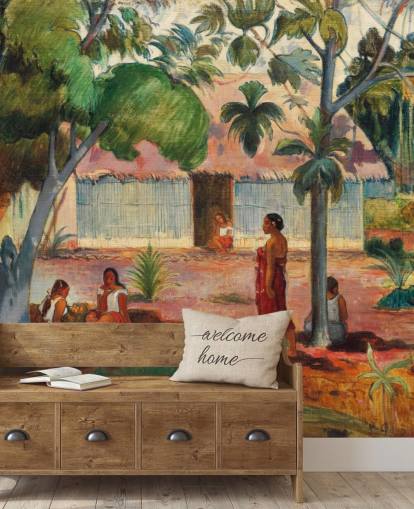 green and orange fine art wallpaper mural called The Large Tree by Paul Gauguin