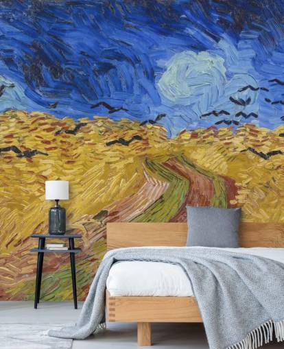 sininen ja kultainen van gogh -taustakuvamaalaus nimeltä Wheatfield with Crows makuuhuoneisiin, olohuoneisiin ja kotitoimistoihin sininen ja kultainen van gogh -taustakuvamaalaus nimeltä Wheatfield with Crows makuuhuoneisiin, olohuoneisiin ja kotitoimistoihin