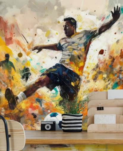 mural vibrante de papel de parede de futebol chamado Street Soccer para quartos e clubes de futebol