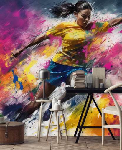 voetbal illustratie behangmuurschildering genaamd Football Striker voor slaapkamers