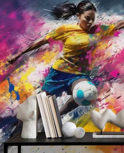 carta da parati murale con illustrazione calcistica chiamata Football Striker per camere da letto