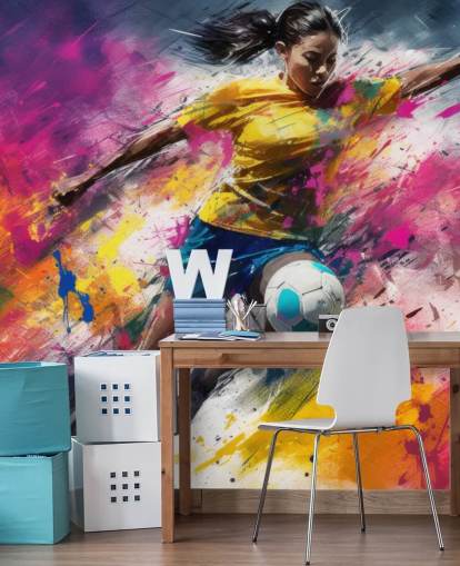 fotbollsillustration tapetväggmålning som heter Football Striker för sovrum