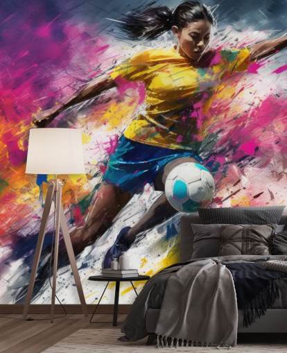 mural de papel de parede de ilustração de futebol chamado Football Striker para quartos