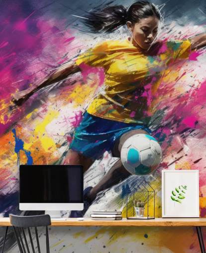 voetbal illustratie behangmuurschildering genaamd Football Striker voor slaapkamers