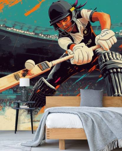 krikettitaustakuvamaalaus nimeltä Cricket Player Illustration makuuhuoneisiin ja urheiluseuroihin krikettitaustakuvamaalaus nimeltä Cricket Player Illustration makuuhuoneisiin ja urheiluseuroihin