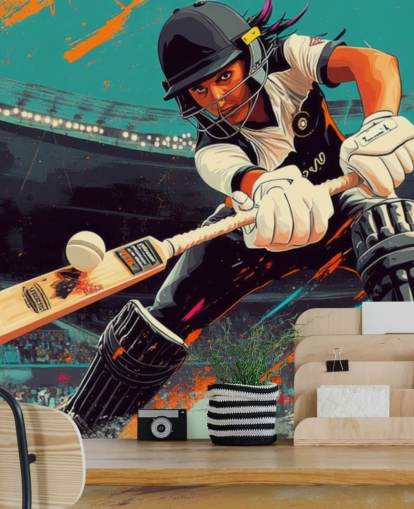 carta da parati murale con cricket chiamata Cricket Player Illustration per camere da letto e club sportivi