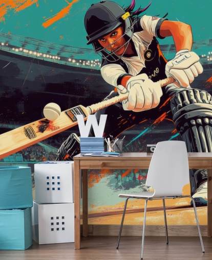 cricket tapet vægmaleri kaldet Cricket Player Illustration til soveværelser og sportsklubber cricket tapet vægmaleri kaldet Cricket Player Illustration til soveværelser og sportsklubber