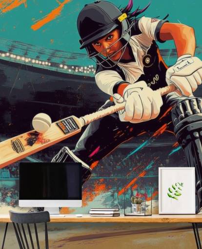 Cricket-Tapetenwandbild mit dem Titel Cricket-Player-Illustration für Schlafzimmer und Sportvereine Cricket-Tapetenwandbild mit dem Titel Cricket-Player-Illustration für Schlafzimmer und Sportvereine