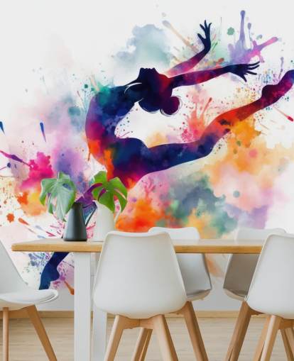 mural de papel pintado de gimnasia personalizable llamado Gymnast Silhouette para dormitorios y clubes deportivos