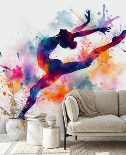 personalisierbare Gymnastik-Tapete namens Gymnast Silhouette für Schlafzimmer und Sportvereine