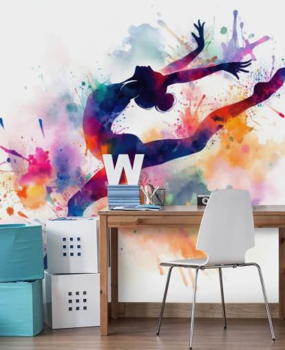 mural de papel pintado de gimnasia personalizable llamado Gymnast Silhouette para dormitorios y clubes deportivos mural de papel pintado de gimnasia personalizable llamado Gymnast Silhouette para dormitorios y clubes deportivos