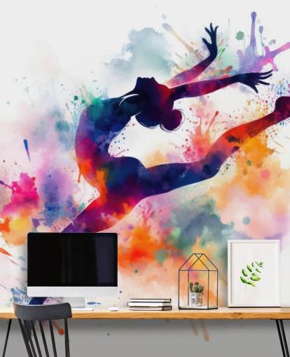 personalisierbare Gymnastik-Tapete namens Gymnast Silhouette für Schlafzimmer und Sportvereine