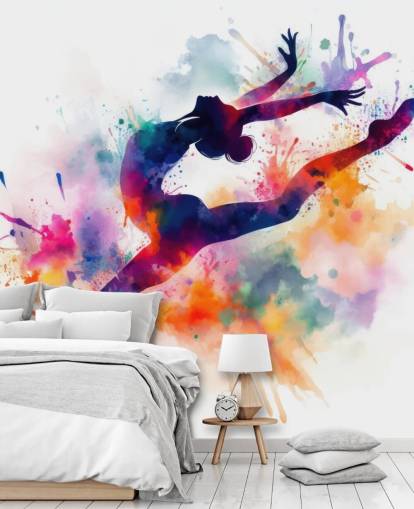 papier peint mural de gymnastique personnalisable appelé Gymnast Silhouette pour les chambres et les clubs de sport