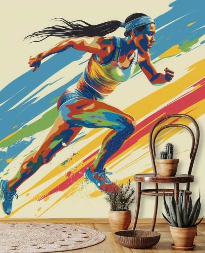 mural de papel de parede de atletismo chamado Sprinting Athlete para residências, empresas e clubes esportivos