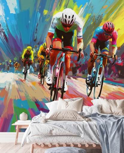 colorful cycling wallpaper mural called Abstract Cyclists for homes, offices and sports clubs
