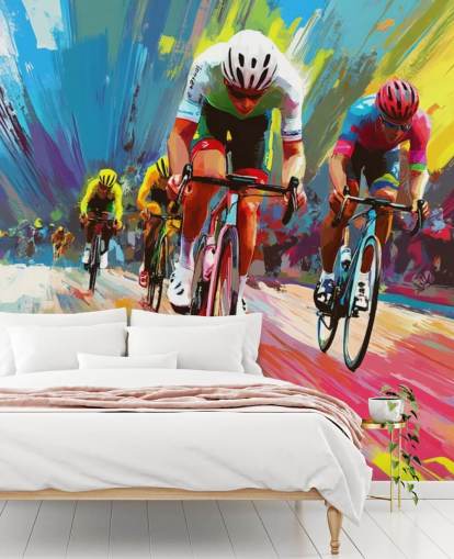 colorful cycling wallpaper mural called Abstract Cyclists for homes, offices and sports clubs