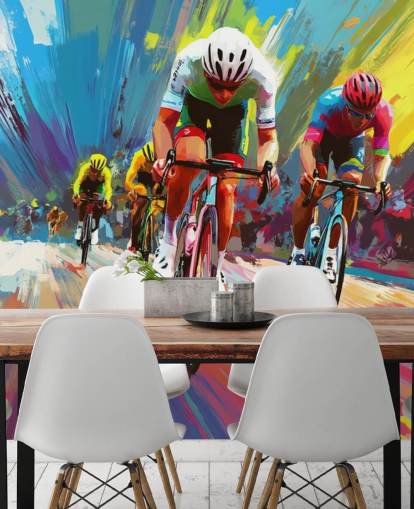 colorful cycling wallpaper mural called Abstract Cyclists for homes, offices and sports clubs