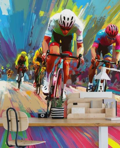 colorful cycling wallpaper mural called Abstract Cyclists for homes, offices and sports clubs colorful cycling wallpaper mural called Abstract Cyclists for homes, offices and sports clubs