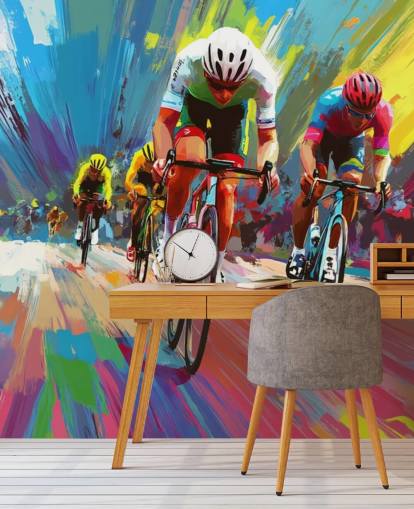 colorful cycling wallpaper mural called Abstract Cyclists for homes, offices and sports clubs