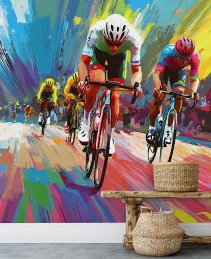 colourful cycling wallpaper mural called Abstract Cyclists for homes, offices and sports clubs