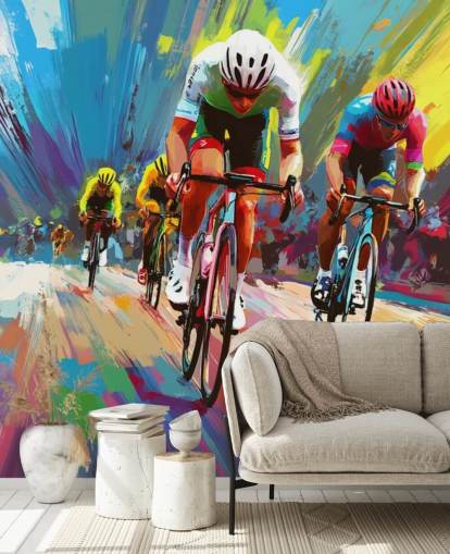 colorful cycling wallpaper mural called Abstract Cyclists for homes, offices and sports clubs