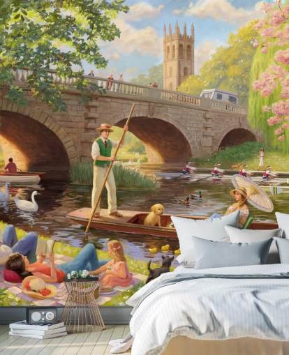 mural de pared de época pasada llamado Boat Ride de Daniel Rodgers para residencias de ancianos