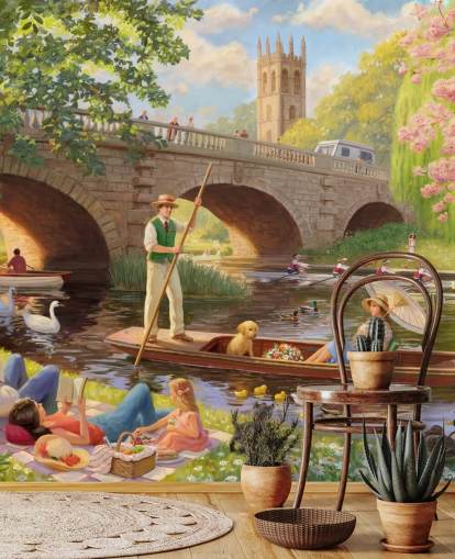 mural de pared de época pasada llamado Boat Ride de Daniel Rodgers para residencias de ancianos