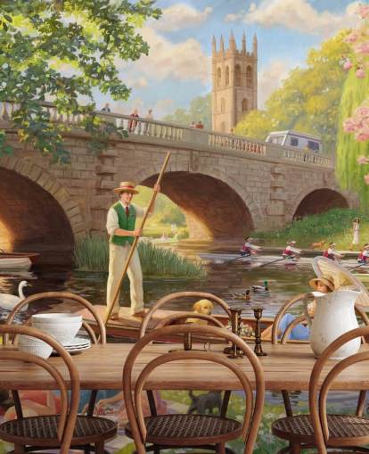 mural de parede da era passada chamado Boat Ride, de Daniel Rodgers, para casas de repouso