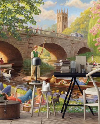 mural de pared de época pasada llamado Boat Ride de Daniel Rodgers para residencias de ancianos