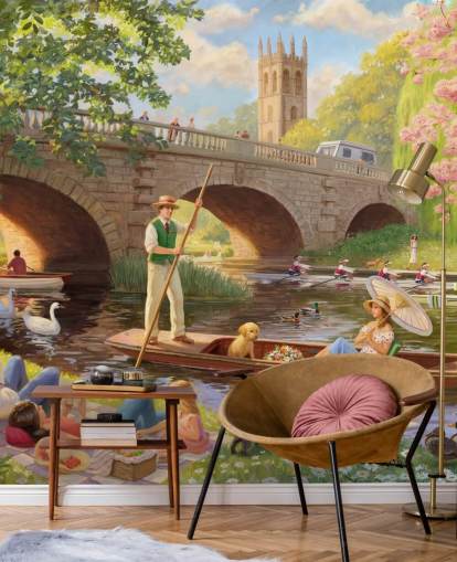 mural de pared de época pasada llamado Boat Ride de Daniel Rodgers para residencias de ancianos