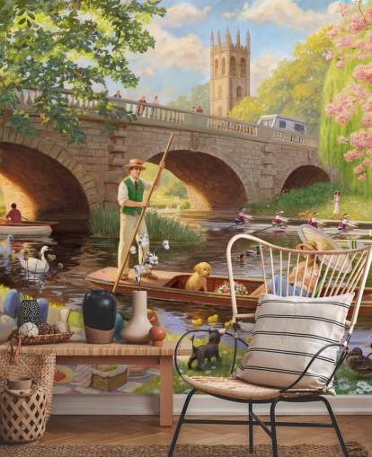 mural de pared de época pasada llamado Boat Ride de Daniel Rodgers para residencias de ancianos