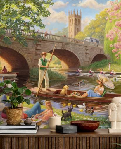 mural de pared de época pasada llamado Boat Ride de Daniel Rodgers para residencias de ancianos