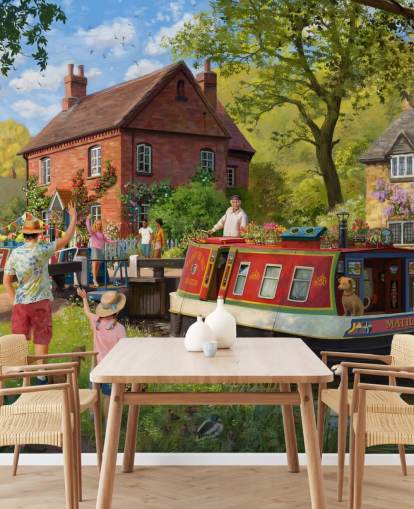 papier peint mural coloré de l'époque révolue appelé Canal Trip par Daniel Rodgers pour les maisons de retraite