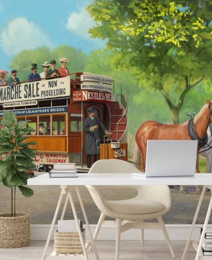 customizable bygone era wallpaper mural called Horse-Drawn Tram by Daniel Rodgers for care homes