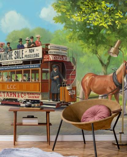 customizable bygone era wallpaper mural called Horse-Drawn Tram by Daniel Rodgers for care homes