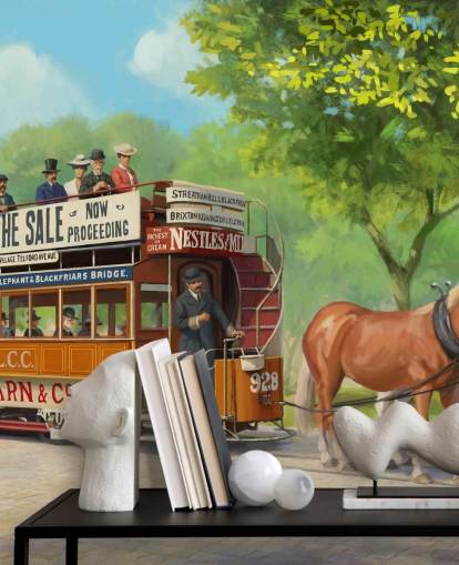 customizable bygone era wallpaper mural called Horse-Drawn Tram by Daniel Rodgers for care homes