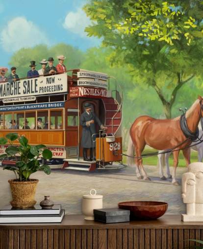 customizable bygone era wallpaper mural called Horse-Drawn Tram by Daniel Rodgers for care homes