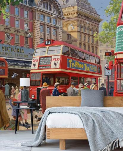 colourful customisable bygone era wall mural called Victoria Station by Daniel Rodgers for care homes