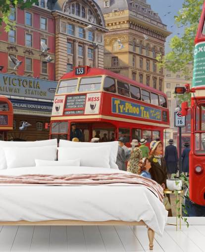 colorful customizable bygone era wall mural called Victoria Station by Daniel Rodgers for care homes